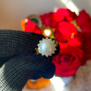 14k yellow gold pearl and gemstone ring